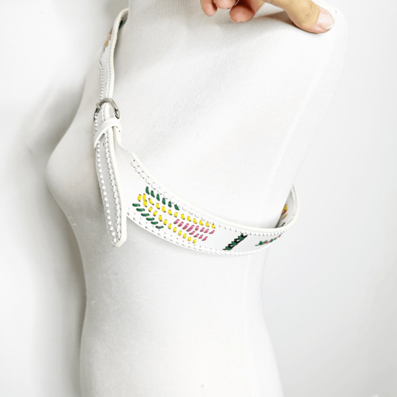Vintage leather WESTERN laced BELT WHITE southwest womens LARGE l - Picture 4 of 5